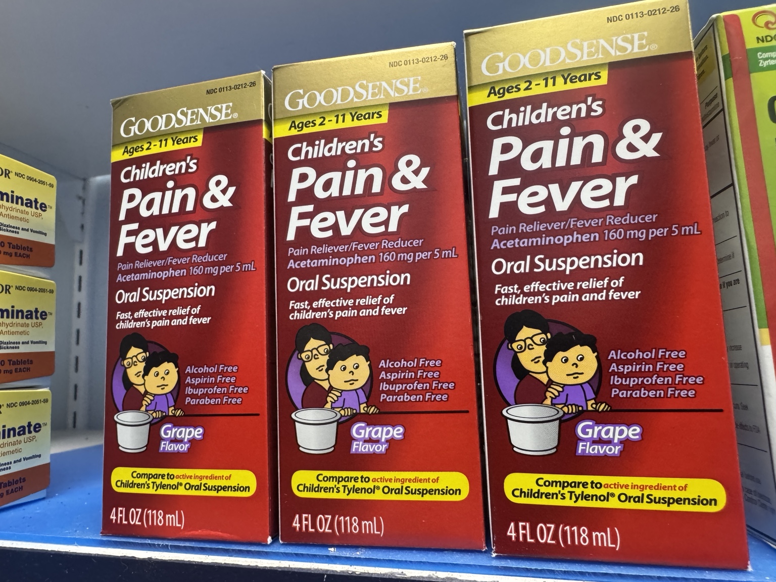 Caja de suspensión infantil de acetaminofén GoodSense para dolor y fiebre